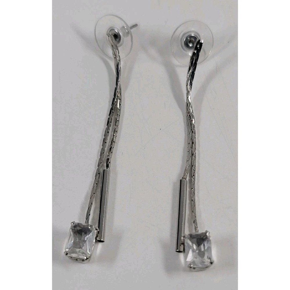 Silver Tone Cubic Zirconia Stud Dress Formal Dangle Drop Earrings Elegant